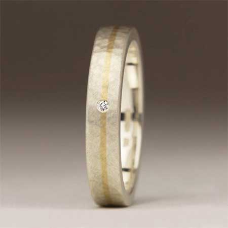 9ct gold inlay silver diamond wedding ring