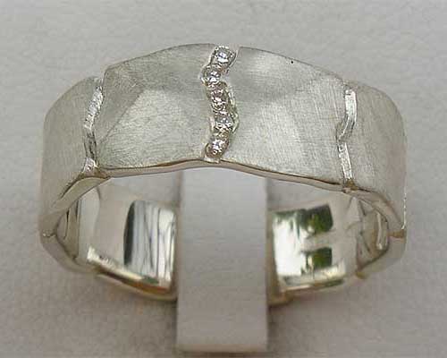 Channel set sterling silver diamond ring