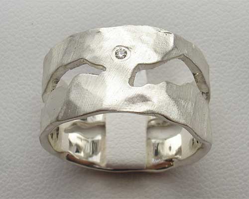 Diamond and silver wedding ring
