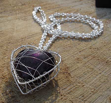 Aubergine heart womens silver necklace