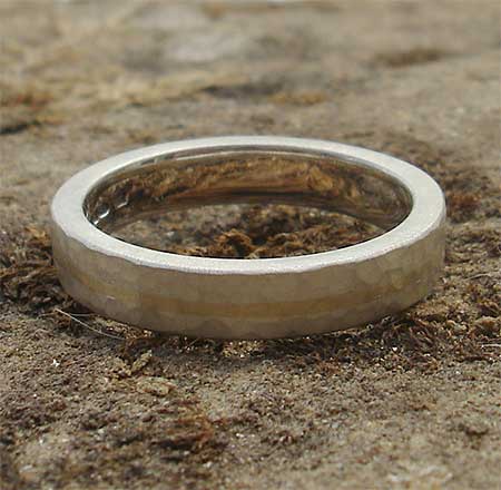 Beaten silver and 9ct gold ring