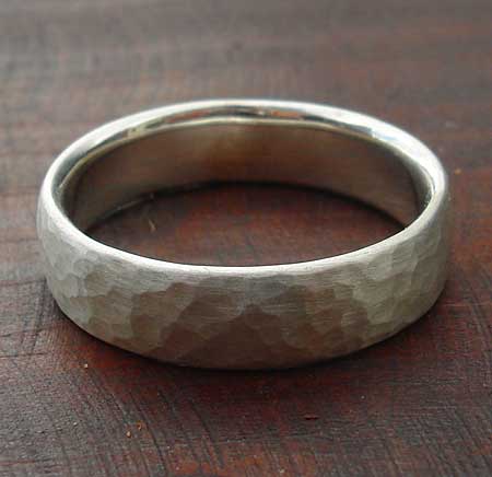 Beaten sterling silver wedding ring