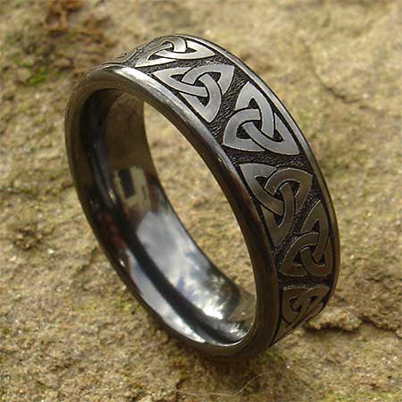 Mens black Celtic wedding ring