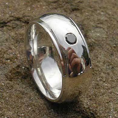 Silver black diamond wedding ring