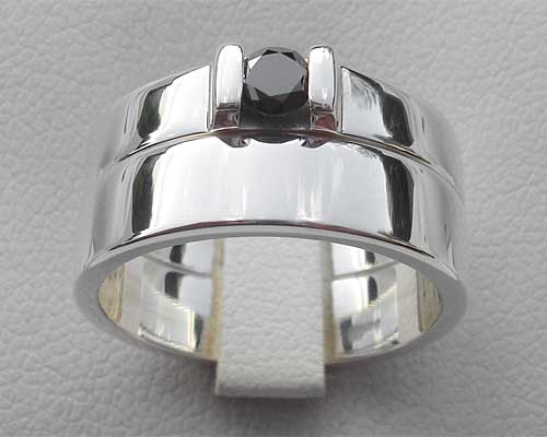 Black diamond sterling silver bridal set