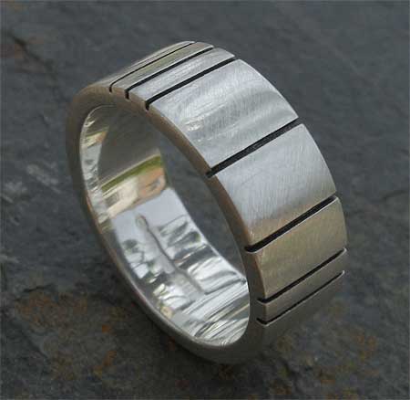 Black etched sterling silver wedding ring