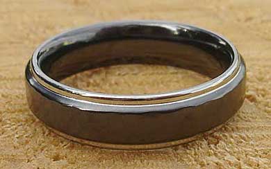 Black hammered mens wedding ring