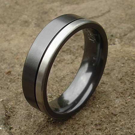 Black and silver mens wedding ring