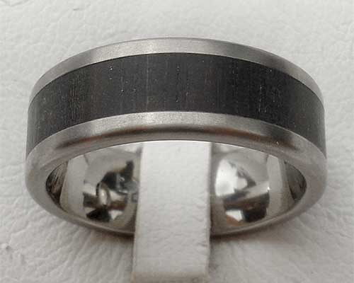 Black wood inlay titanium ring