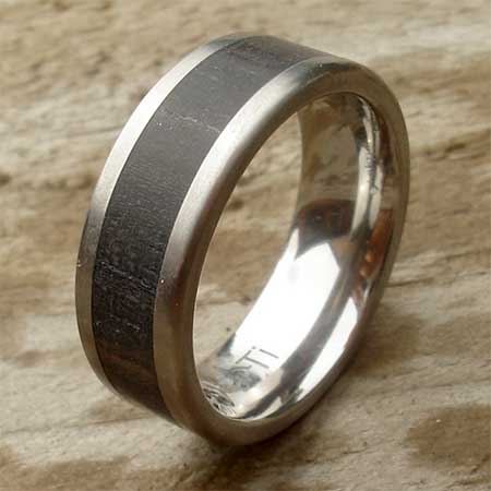 Black wooden inlay titanium ring