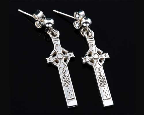 Celtic cross silver earrings