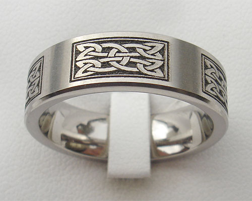 Celtic engraved titanium ring