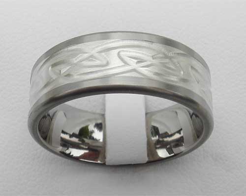 Titanium Celtic wedding ring with a silver Celtic inlay