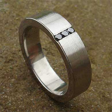 Mens black diamond channel set wedding ring