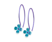 Titanium drop earrings featuring a finely detailed four-petal flower