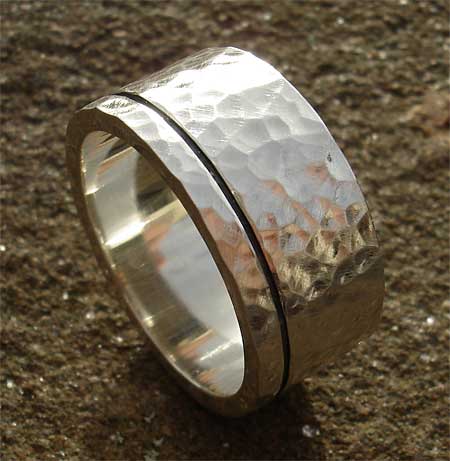 Mens chunky hammered silver ring