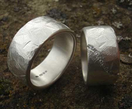 Chunky silver diamond wedding rings