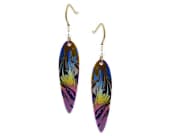 Titanium drop earrings featuring a modern colourful spiral silhouette design