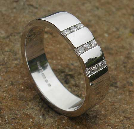 Contemporary diamond silver wedding ring