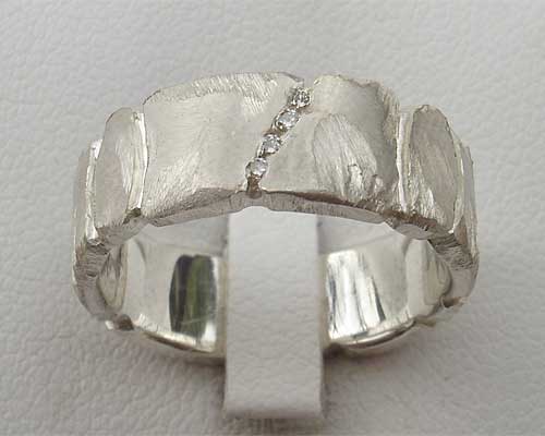 Contemporary silver diamond wedding ring