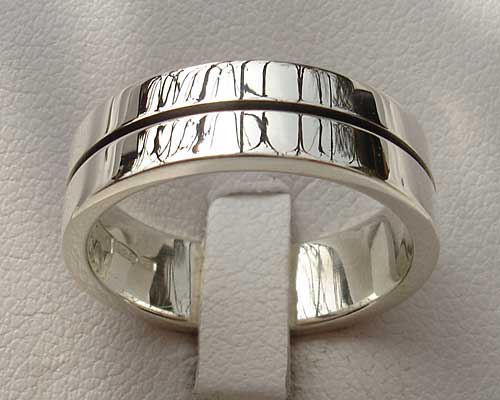Contemporary flat silver wedding ring