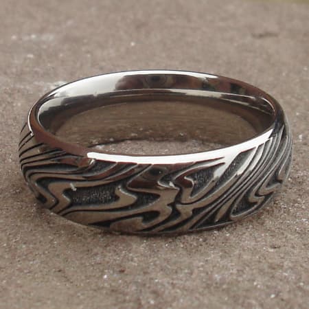 Damascus steel pattern titanium ring