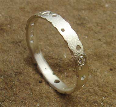 Narrow designer silver diamond wedding ring