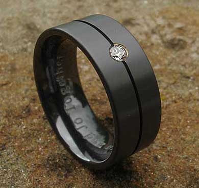 Diamond set black wedding ring for men