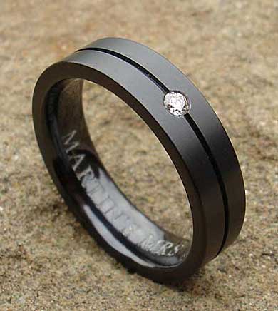 Size T Black Zirconium Diamond Wedding Ring