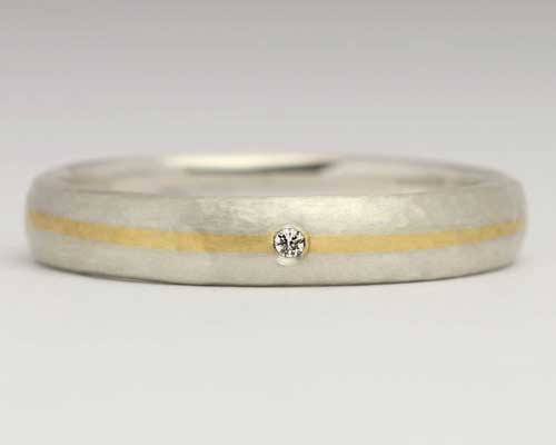 Gold inlay silver diamond wedding ring