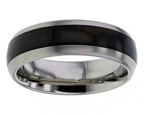 Domed titanium and wooden wedding ring