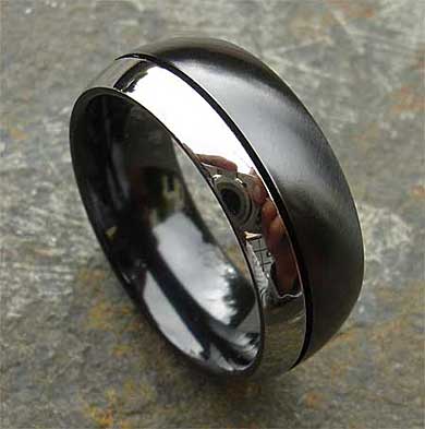 Domed two tone mens wedding ring