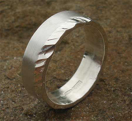 Dual finish sterling silver designer wedding ring