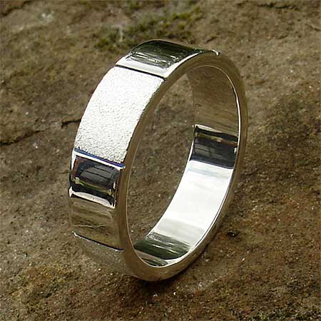 Dual finish sterling silver wedding ring