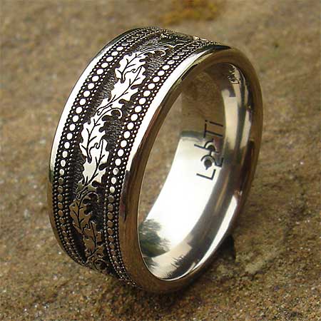 English oak leaf titanium ring