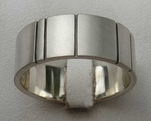 Etched mens modern silver ring