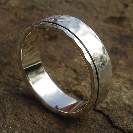 Etched narrow sterling silver ring