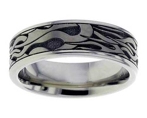 Flame pattern titanium ring