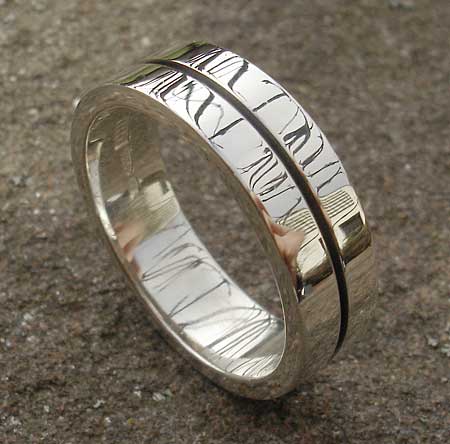 Flat contemporary silver wedding ring