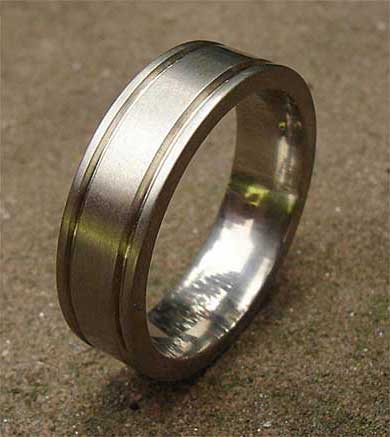Grooved flat plain wedding ring