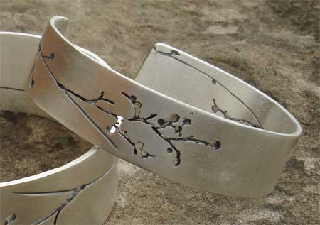 Floral designer sterling silver cuff bracelet