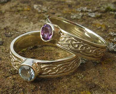 Gemstone gold Celtic engagement rings