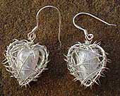Glass heart silver drop earrings