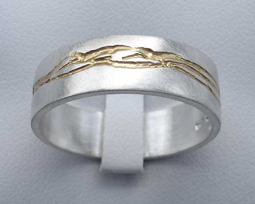 Gold etch silver ring