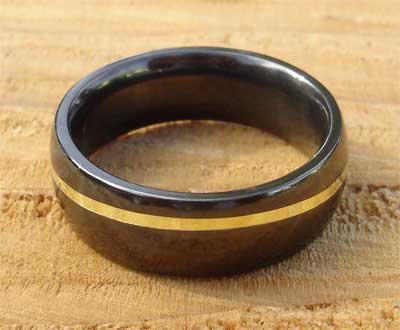 Gold inlay black wedding ring