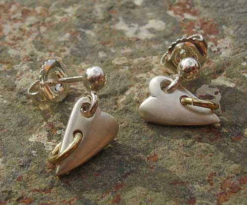 Gold and silver handmade heart earrings