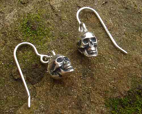 Gothic silver skull drop earrings