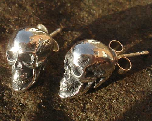 Gothic silver skull earrings
