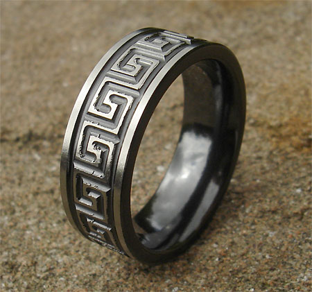 Greek key wedding ring for men