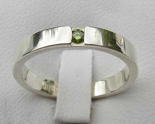 Green diamond silver engagement ring
